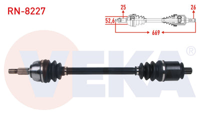 Veka RN-8227 Complete Axle Left Front Length 669mm Renault Scenic II 1.6i 16V A-T 2003-2009 / Gran — Axles, CV Joints & Boots