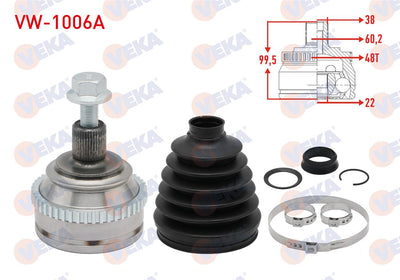Veka VW-1006A CV Joint Left-Right Front Outer Volkswagen Transporter IV (70Xb — Axles, CV Joints & Boots