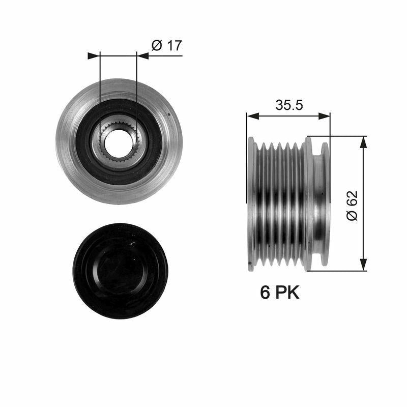 Gates OAP7044 Alternator Pulley - Replacement for 2001-2004 Audi A4 1.6L 1.8L 2.0L — Starting & Charging