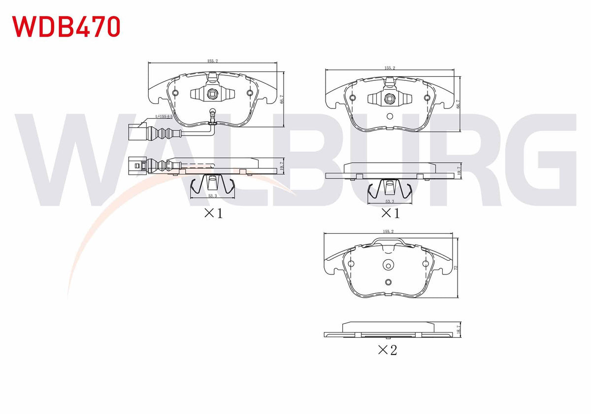 WALBURG WDB470 Brake Pad Front with Connector Volkswagen Tiguan (5N_) 1.4 TSI 2007-2016 / Tiguan (5N_) 2.0 TDI 2 — Brake Pads
