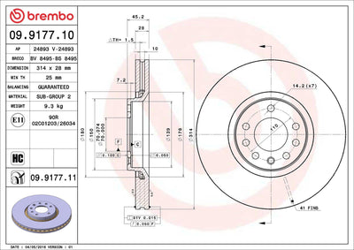 Brembo 09.9177.11 Brake Disc Front UV Coated Opel — Brake Rotors & Drums