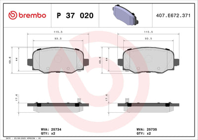 Brembo P37020 Brake Pad Rear Low-Met Chrysler — Brake Pads