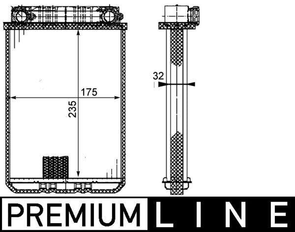 MAHLE AH77000P Heater Radiator front view, MAHLE AH77000P Heater Radiator side view, MAHLE AH77000P Heater Radiator dimensions MAHLE AH77000P Heater Radiator - Fits W203 00-07, Cl203 02-08, S203 02-07, C209 02-09, A209 03-10, R230 06-12 | Left-Hand Drive MAHLE AH77000P Heater Radiator for W203 & More mahle, heater-radiator, car-parts, w203, cl203, s203, c209, a209, r230, ai-generated