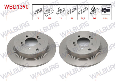 WALBURG WBD1390 Brake Disc Rear Straight 5 Bjn 302X10x54 — Brake Rotors & Drums
