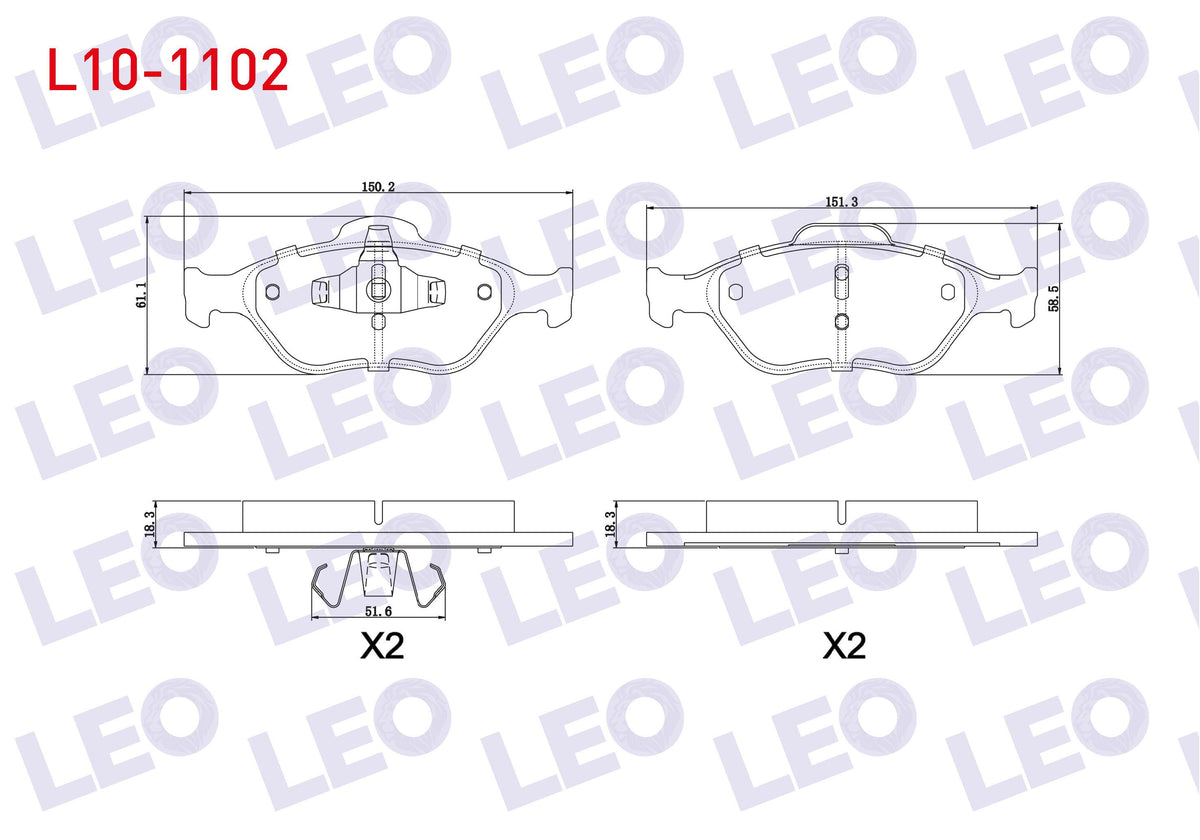 LEO L10-1102 Brake Pad Front Ford Fiesta V 1.4 TDCi 2001-2008 / 1.6 TDCi 2001-2008 / 1.25i 2001-2008 / 1.4i 16V 2001-2008 / Fiesta IV 1.25i 16V 1996-2002 / 1.4i 16V 1996-2002 / Ford Ka 1.2 19