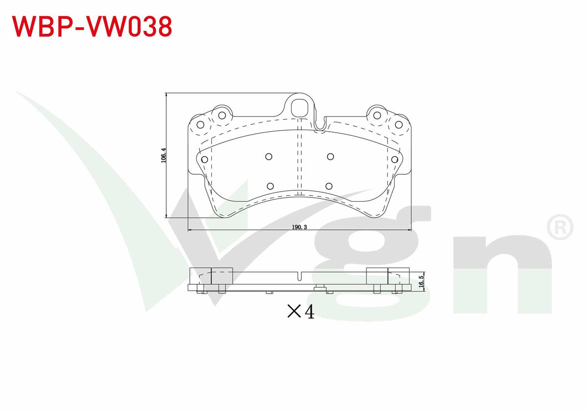 WGN WBP-VW038 Brake Pad Front Volkswagen Touareg 3.0 V6 TDI 2002-2010 / Audi Q7 3.0 TFSI 2006-2015 / Q7 3.2i V6 — Brake Pads
