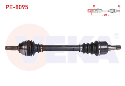 Veka PE-8095 Complete Axle Left Front Peugeot 301 1.6 HDi 100 Ps Euro 6 Length 657 mm 2018 — Axles, CV Joints & Boots