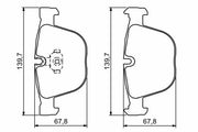 BOSCH brake pad set for BMW X5 and X6, Close-up of BOSCH brake pads technical specifications BOSCH 0986494325 - High-Performance Brake Pads for X5 & X6 | 10-19 BOSCH Fren Balata Seti - High-Performance Brake Pads bosch, brake-pads, car-maintenance, automotive-parts, x5-x6-parts, braking-systems, car-owners, mechanics, high-performance-brakes, ai-generated