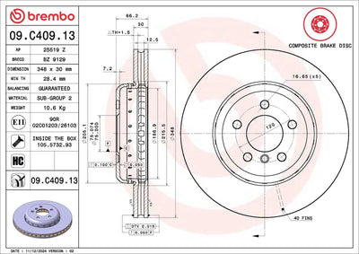 Brembo 09.C409.13 Brake Disc (BMW F10 On 525Dx-528 — Brake Rotors & Drums