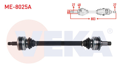 Veka ME-8025A Complete Axle Left-Right Rear with ABS 48 Outer Length 731mm Mercedes C Series (W203 — Axles, CV Joints & Boots