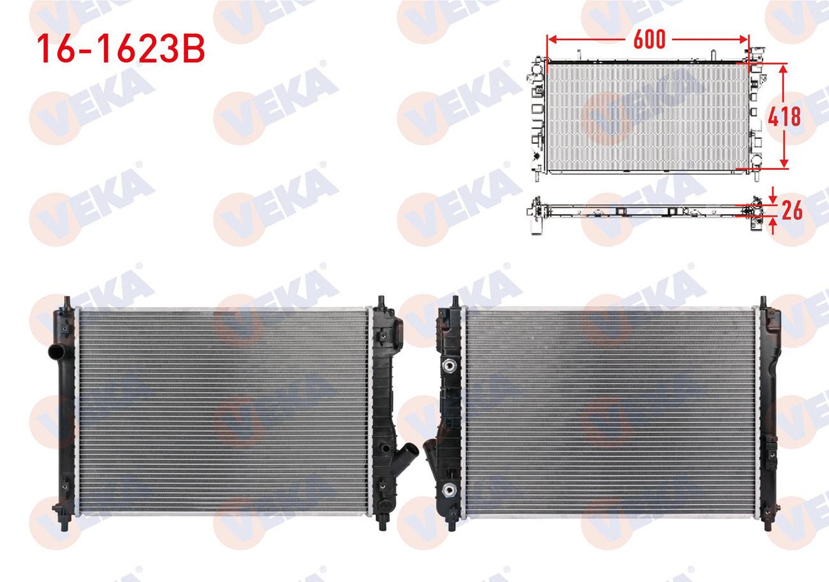 Veka 16-1623B Su Radiator Brazing Chevrolet Aveo, Kalos 1.4 A-T Ac + /-2008 — Radiators & Fans