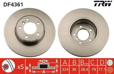 TRW DF4361 Disc Front BMW 5 Series E60/E61/E63/E64 520i-523i-525i-530i 324mm