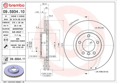 Brembo 09.5934.11 Brake Disc Front UV Coated BMW E36 M3 92-00 — Brake Rotors & Drums