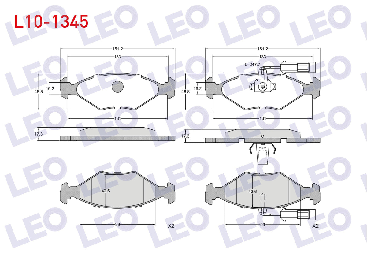 LEO L10-1345 Brake Pad with Connector Front Fiat Palio — Brake Pads