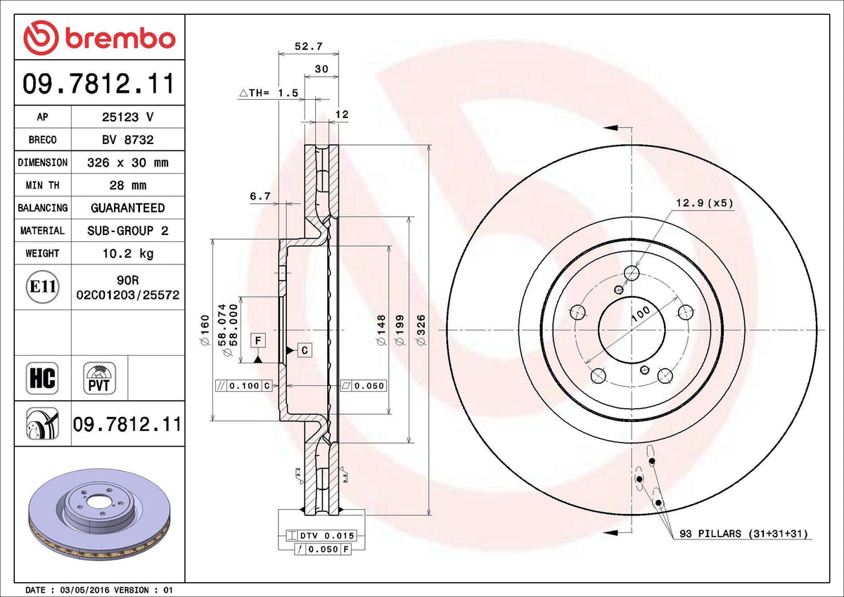 Brembo 09.7812.11 Brake Disc Front UV Coated Subaru — Brake Rotors & Drums
