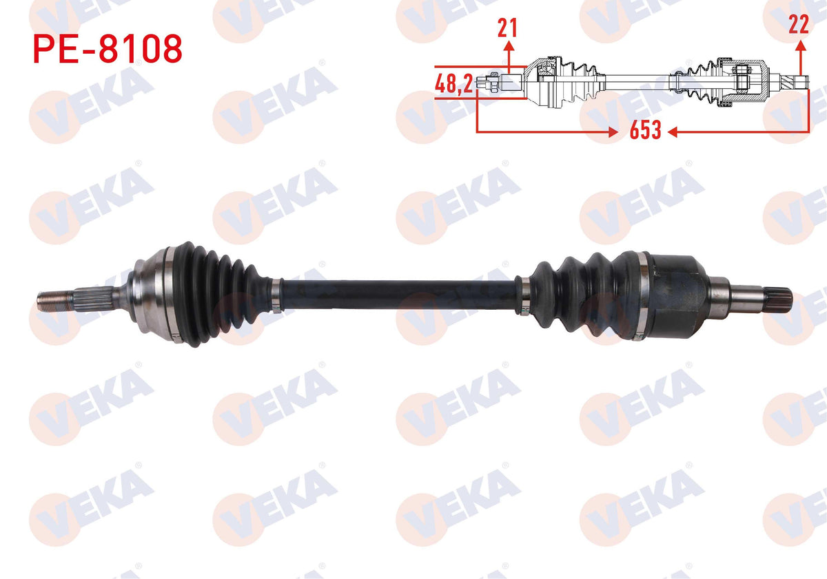 Veka PE-8108 Complete Axle Left Front Length 653mm Peugeot 2008 I 1.2 M-T 2005-/ Citroen C3 III 1. — Axles, CV Joints & Boots