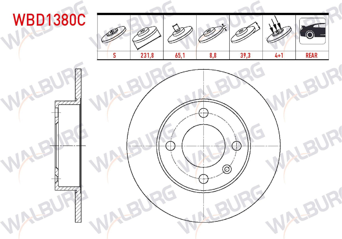 WALBURG WBD1380C Brake Disc Rear Straight Coated 4 Bjn 231, 80X8 and 3 more models — Brake Rotors & Drums