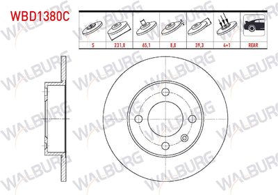 WALBURG WBD1380C Brake Disc Rear Straight Coated 4 Bjn 231, 80X8 and 3 more models — Brake Rotors & Drums