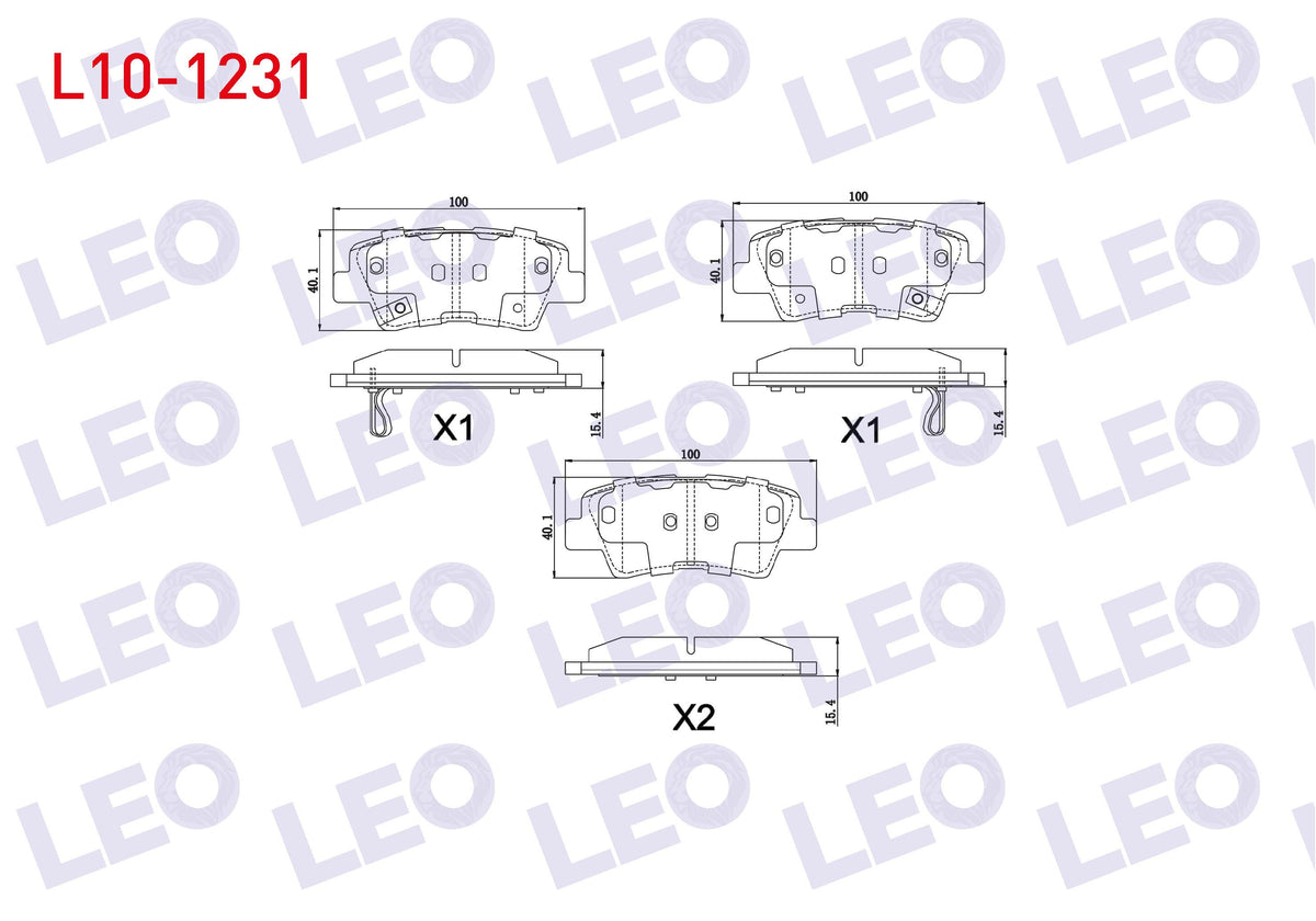 LEO L10-1231 Brake Pad Rear with Wear Indicator Hyundai Elantra 1.6 D-Cvvt 2011-2015 / Sonata V 2.0 VVTI 2005-20 — Brake Pads