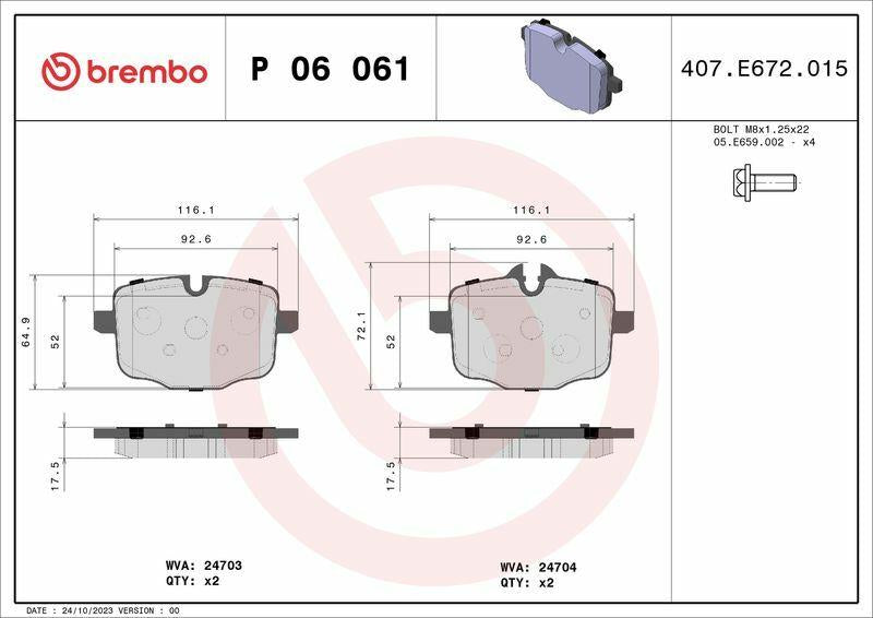 BREMBO P06061 Brake Pads - Fits F10, F11 and 2 more models