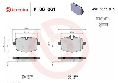 BREMBO P06061 Brake Pads - Fits F10, F11 and 2 more models