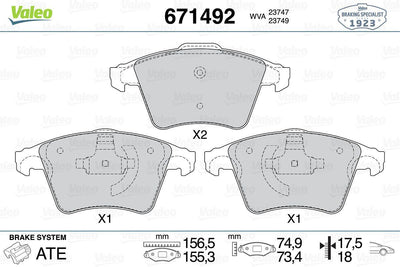 Valeo 671492 Brake Pad Front VW Transporter T5 03-10 16 Inch — Brake Pads