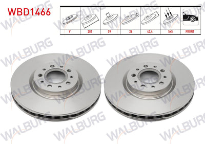 WALBURG WBD1466 Brake Disc Front Air 5 Bjn 281X26x59x43,4 Fiat Egea 1.4 16V-1.6 Mjt Hb 2016-| Set of 2 — Brake Rotors & Drums