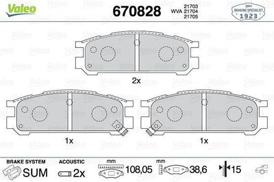 Valeo 670828 Rear Brake Pad Legacy 4X4 90-99 Impreza 4X4 92-00 — Brake Pads