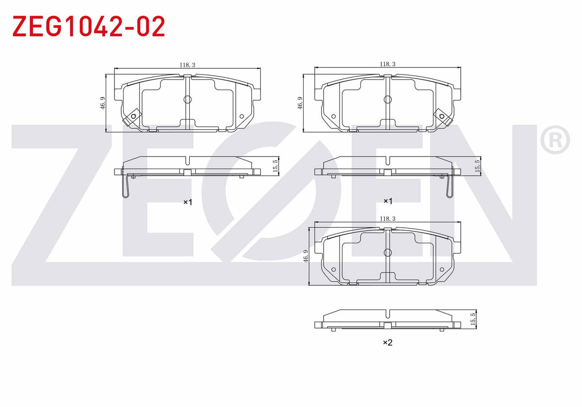 Zegen ZEG1042-02 Brake Pad Rear with Wear Indicator Kia Sorento I (Jc) 2.4i 2002-2009 / Kia Sorento I (Jc) 2.5 C — Brake Pads