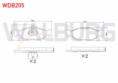 WALBURG WDB205 Brake Pad Front Opel Astra F 1.4i 1991-1998 / 1.6i 1991-1998 / F Classic 1.4i 1998-2002 / Vectra — Brake Pads