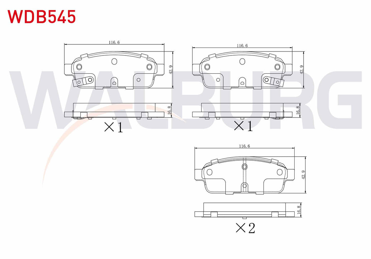 WALBURG WDB545 Brake Pad Rear with Wear Indicator Opel Astra J 1.6i 16 Rim 2009-2016 / 1.3 CDTi 16 2009-2016 / Mokka 1.6 2012-/ Zafira C 1.6 2011-/ Chevrolet Cruze 1.6 2011-2014 / Trax 1.6 2012-2014