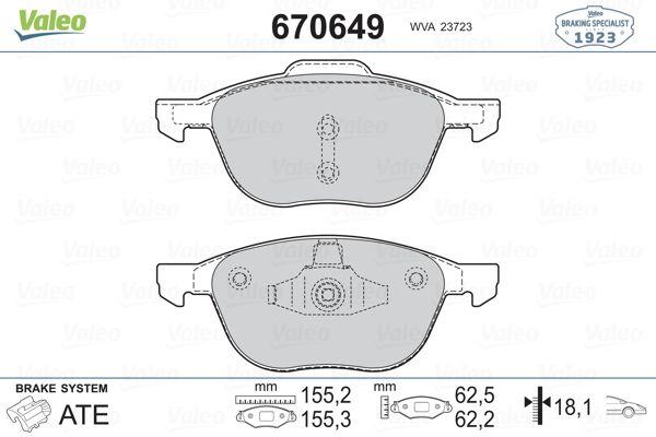 Valeo 670649 Brake Pad Front Focus III C-Max II Kuga S60 Mazda 3 — Brake Pads