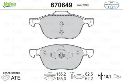 Valeo 670649 Brake Pad Front Focus III C-Max II Kuga S60 Mazda 3 — Brake Pads