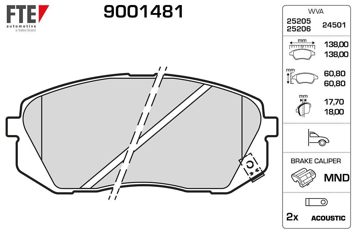 Fte 9001481 Front Brake Pad Hyundai Tucson 2015- Ix35 10- Sonata 2014- I40 11- Kona 1.6 T-GDI 2016- Kia So