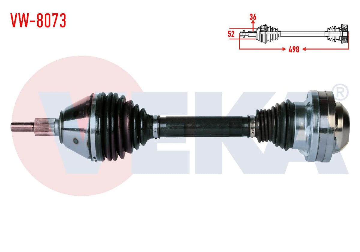 Veka VW-8073 Complete Axle Left Front Volkswagen Polo (6R,6C) 1.6 TDI A-T Length 498mm 2009