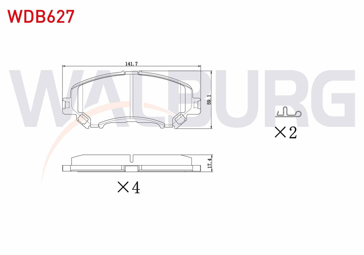 WALBURG WDB627 Brake Pad Front Nissan Qashqai 2014-/ X-Trail 2013-/ Renault Kadjar 2015-/ Megane IV 2016-/ Talisman 2015
