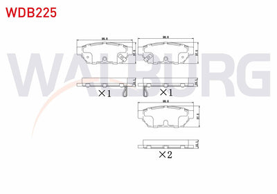 WALBURG WDB225 Brake Pad Rear Mitsubishi Carisma (Da) 1.8 GDI with Wear Indicator 14.20-15.00mm 1995-2006 — Brake Pads