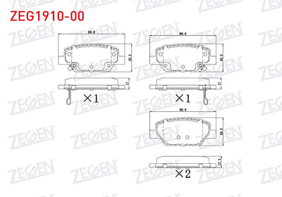 Zegen ZEG1910-00 Brake Pad Rear with Wear Indicator Fiat Egea 1.3 Mjt 2015-/ Egea 1.6 Mjt 2015-/ Egea 1.4 16V 2015-/ Egea 1.6 16V 2015-/ Egea Hb 1.6 D 2020-/ Egea Cross 1.6 2020