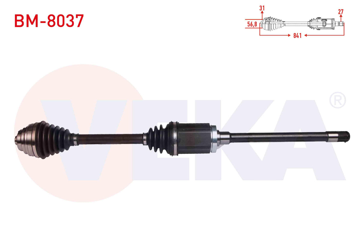 Veka BM-8037 Complete Axle Right Front BMW 3 Series (F30) 320 D xDrive A-T / M-T Length 841 mm 201 — Axles, CV Joints & Boots