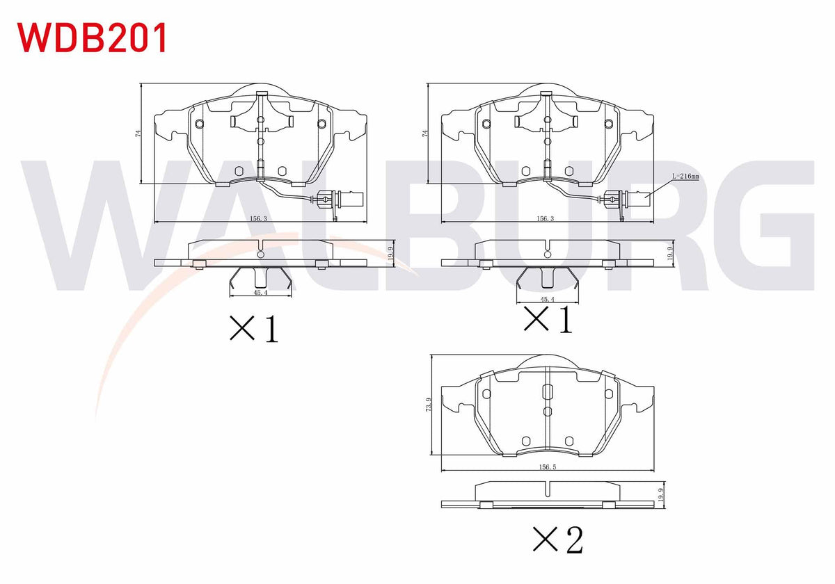 WALBURG WDB201 Brake Pad Front with Connector VW Passat 1.6 1996-2000 / 1.9 TDI 1996-2000 / Passat 1.9 TDI 2000 — Brake Pads