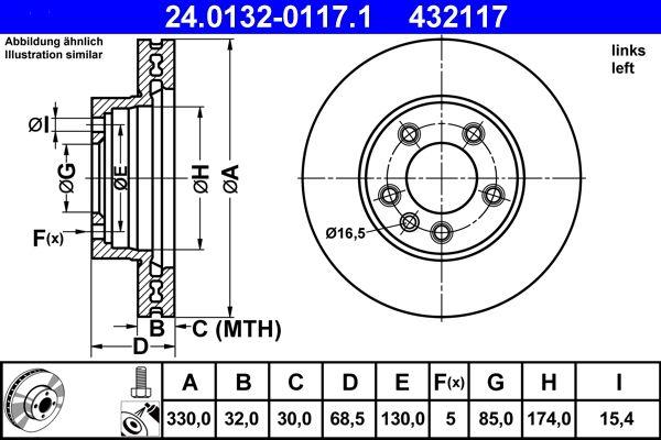 ATE 24.0132-0117.1 Brake Disc Front Left Touareg 7L 02 > Touareg 7P 10 > Cayenne 02 > Air 329.8mm — Brake Rotors & Drums