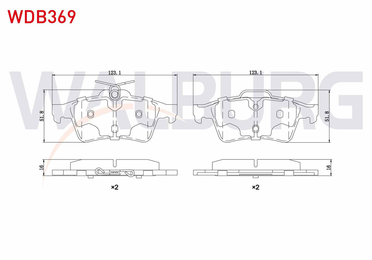 WALBURG WDB369 Brake Pad Rear Vectra C 1.6 16V-1.9 CDTi-2.0 DTi 2002-2008 / Citroen C5 III 1.6 HDi-1.6 Thp 2008 — Brake Pads