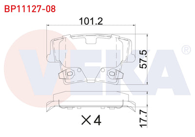 Veka BP11127-08 Brake Pad Rear with Wear Indicator Chrysler 300C 2004-/ Lancia Thema (Lx) 3.0 2011-2014 — Brake Pads