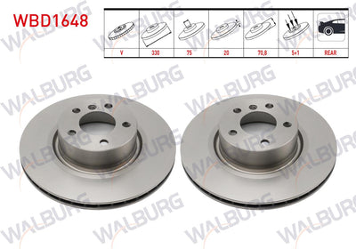 WALBURG WBD1648 Brake Disc Rear Air 5 Bjn 330X20x75x70,8 BMW X3 (F25) 2010-2017 / X4 (F26) 2014-2018 — Brake Rotors & Drums