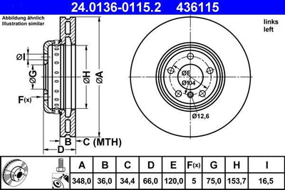 ATE 240136-01152 Front Left Brake Disc BMW F10 F07 F11 F12 F01 — Brake Rotors & Drums