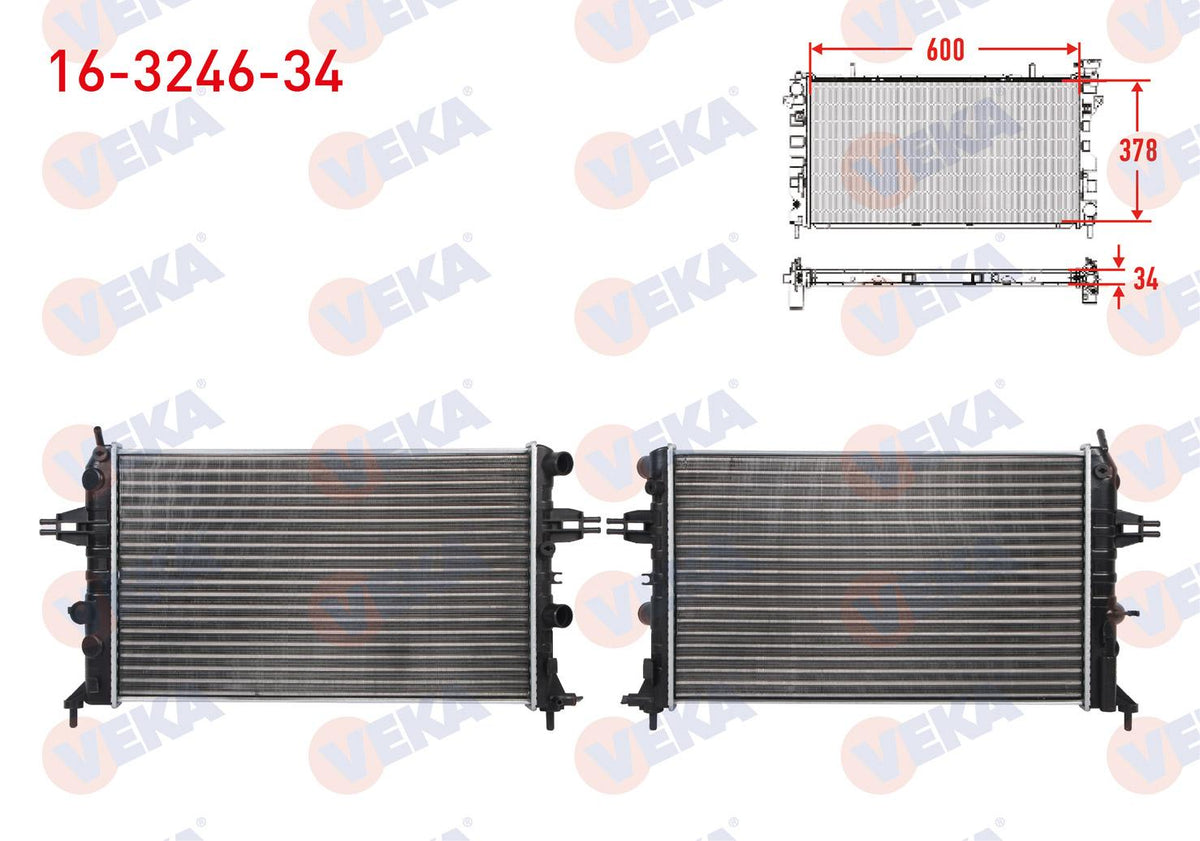 Veka 16-3246-34 Su Radiator Mechanical 34mm Opel Astra G (F69) 1.2 16V M-T Ac + 1998-2005 — Radiators & Fans