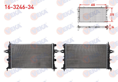 Veka 16-3246-34 Water Radiator Mechanical 34mm Opel Astra G (F69) 1.2 16V M-T Ac + 1998-2005 — Radiators & Fans