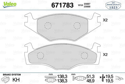 Valeo 671783 Front Brake Pad VW Golf III Passat 87> Seat Ibiza 93-96 (137mm) — Brake Pads