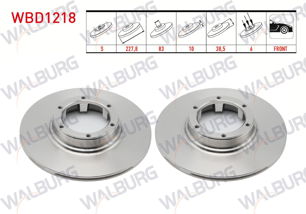 WALBURG WBD1218 Brake Disc Front Straight 4 Bjn 227,8X10x83x38 — Brake Rotors & Drums
