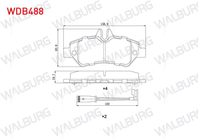 WALBURG WDB488 Brake Pad Rear with Connector Mercedes Sprinter 3 — Brake Pads